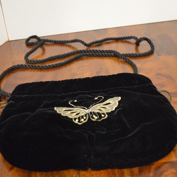 Simonne Handbags - Velvet black Butterfly Purse Bag Pouch